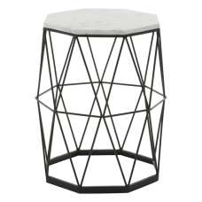 Shalom Octagonal White Marble Top Side Table With Angular Frame - UK
