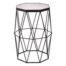 Shalom Octagonal White Marble Top Side Table With Black Frame - UK