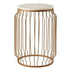 Shalom Round White Marble Top Side Table With Gold Wired Frame - UK