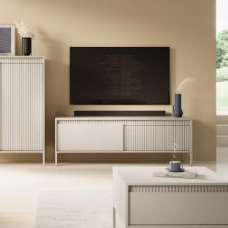 Shawnee Wooden Large TV Stand With 2 Flip Doors In Beige - UK