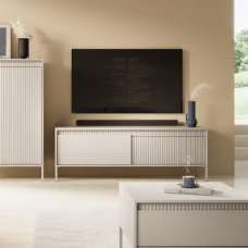 Shawnee Wooden Small TV Stand With 2 Flip Doors In Beige - UK
