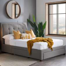 Shelbi Fabric King Size Bed With 3 Drawers In Grey - UK