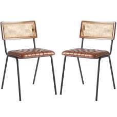 Shelby Brown Genuine Leather Dining Chairs In Pair - UK
