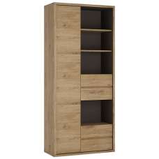 Sholka Wooden Wide Bookcase With 1 Door 4 Drawers In Oak - UK