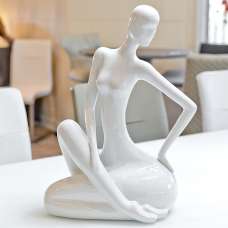 Shotwell Ceramic Elegant Sitting Lady Sculpture In White - UK
