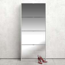Shovy Mirrored Shoe Cabinet With 4 Doors And 2 Layers In White - UK