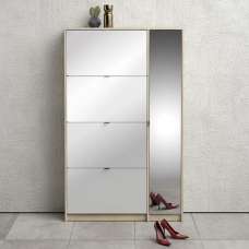 Shovy White High Gloss Shoe Cabinet With 5 Doors 2 Layers In Oak - UK