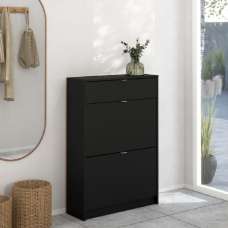 Shovy Wooden Shoe Cabinet With 2 Flip Doors In Matt Black - UK