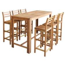 Shyla Wooden Bar Table With 6 Bar Chairs In Natural - UK