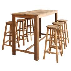 Shyla Wooden Bar Table With 6 Bar Stools In Natural - UK