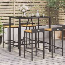 Sierra Solid Wood 5 Piece Garden Bar Set In Black Poly Rattan - UK