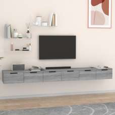 Sierra Wall Mounted Wooden TV Stand With 6 Drawers in Grey Oak - UK