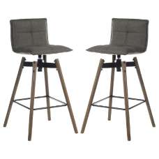 Silvis Grey Fabric Barstools With Dark Wooden Legs In Pair - UK