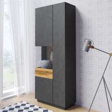 Silvis Wooden Display Cabinet Tall Left In Matera Oak And LED - UK