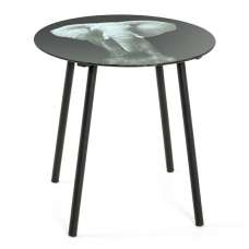 Simons Glass Side Table In Elephant Print With Black Metal Legs - UK