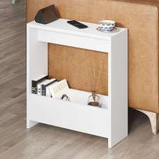 Simpi Wooden Side Table with Magazine Rack in White - UK