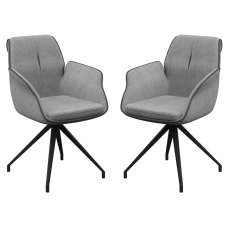 Simsbury Grey Fabric Dining Armchairs In Pair - UK