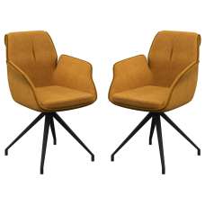 Simsbury Mustard Fabric Dining Armchairs In Pair - UK