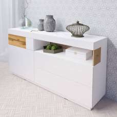 Sioux High Gloss Sideboard 1 Door 3 Drawers In White And Oak - UK