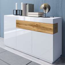 Sioux High Gloss Sideboard 3 Doors 1 Drawer In White And Oak - UK