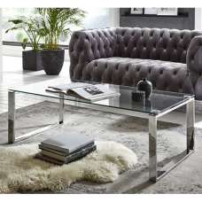 Sioux Rectangular Clear Glass Coffee Table With Chrome Legs - UK