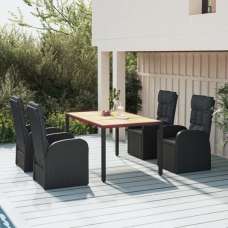 Sitka Poly Rattan 5 Piece Garden Dining Set Large In Black - UK
