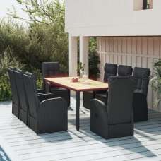 Sitka Rattan 9 Piece Garden Dining Set With Footrests In Black - UK