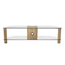 Clevedon Large Clear Glass TV Stand With Light Oak Frame - UK