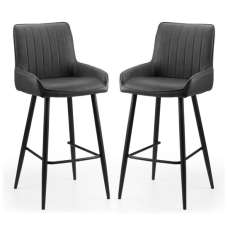Sakaye Black Faux Leather Bar Chairs In Pair - UK