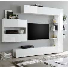 Solana High Gloss Wall Entertainment Unit In White - UK