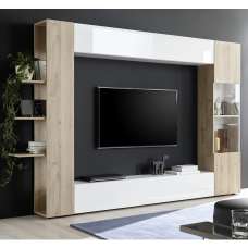 Solana White High Gloss Entertainment Unit In Cadiz Oak - UK