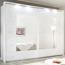 Solar Wooden Wardrobe With Mirror In Serigraphed White And LED - UK
