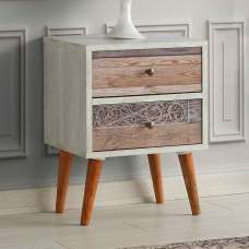 Solara Wooden Bedside Cabinet with 2 Drawers in White and Walnut - UK