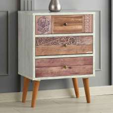 Solara Wooden Chest of 3 Drawers in White and Walnut - UK