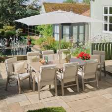 Solein Garden Aluminium Frame Dining Set with Deluxe 2.0 x 3.0m Parasol in Taupe - UK