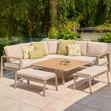 Solein Garden Aluminium Square Adjustable Dining Set with Cushion in Taupe - UK