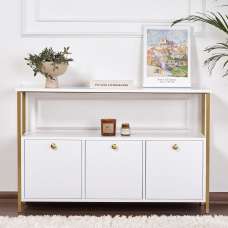 Solero Wooden Console Table with Metal Frame in White and Gold - UK