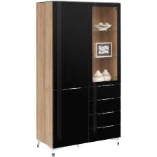 Solna Wooden Display Cabinet With Black Glass Fronts In Oak - UK