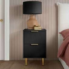 Solvian Wooden Fluted Bedside Cabinet with 2 Drawers in Black - UK