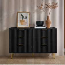 Solvian Wooden Fluted Chest Of 6 Drawers in Black - UK