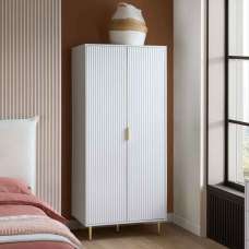 Solvian Wooden Fluted Wardrobe with 2 Doors in White - UK