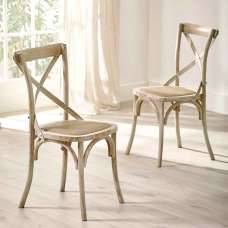 Somerton Brown Wooden Dining Chairs with Rattan Seat in Pair - UK