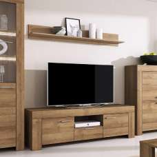 Sonora Wooden TV Stand With Wall Shelf In Riviera Oak - UK