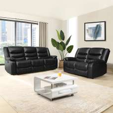 Sorreno 3+2 Bonded Leather Recliner Sofa Set In Black - UK