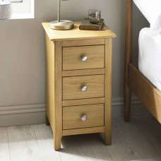 Sorrento Wooden Bedside Cabinet with 3 Drawers in Oak - UK