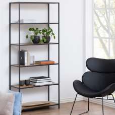 Sparks Wooden Bookcase With 5 Shelves In Oak And Ash Black - UK