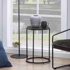 Sparks Wooden Side Table Round With Metal Frame In Black - UK