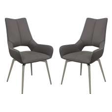 Spindale Grey Faux Leather Dining Chairs In Pair - UK