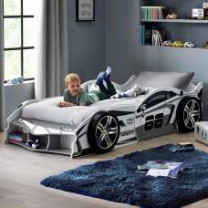 Spindale High Gloss Kids Racer Car Bed - White And Grey - UK