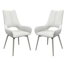 Spindale White Faux Leather Dining Chairs In Pair - UK